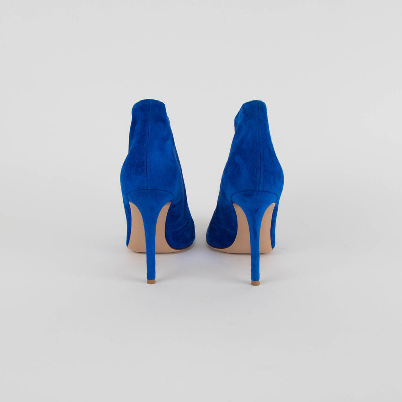 Gianvito Rossi Blue Suede Peep Toe Heeled Booties