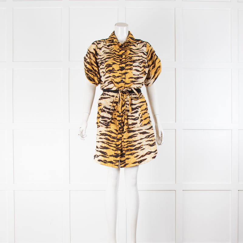 Dolce & Gabbana Cream Yellow Brown Animal Print Short Sleeve Cotton Dress