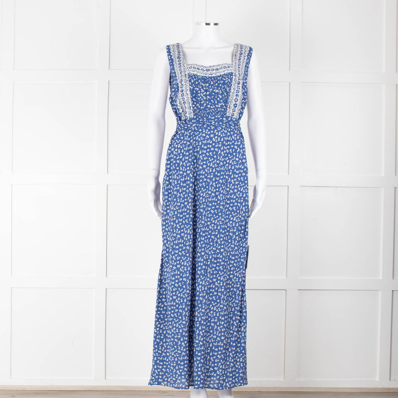 Polo Ralph Lauren Blue White Floral Sleeveless Maxi Dress