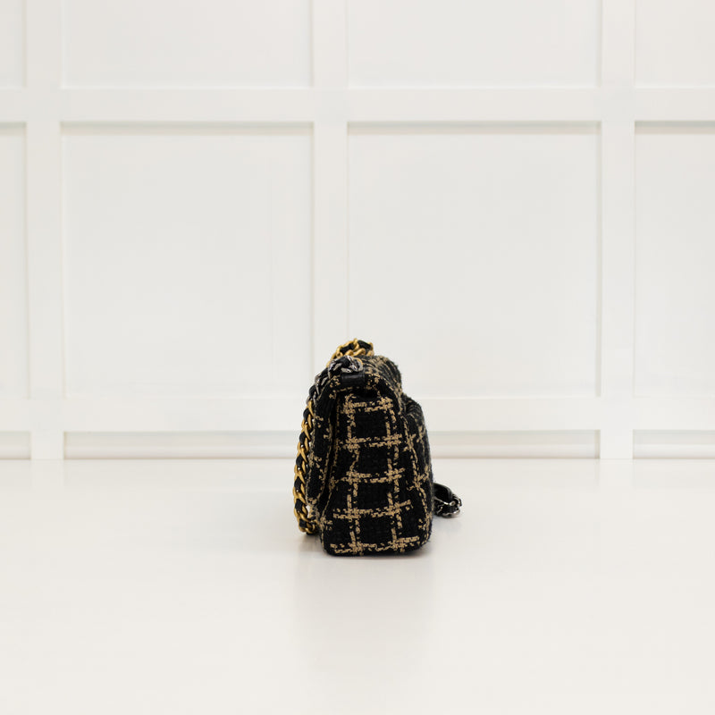 Chanel Black Quilted Tweed Medium 19 Flap Bag