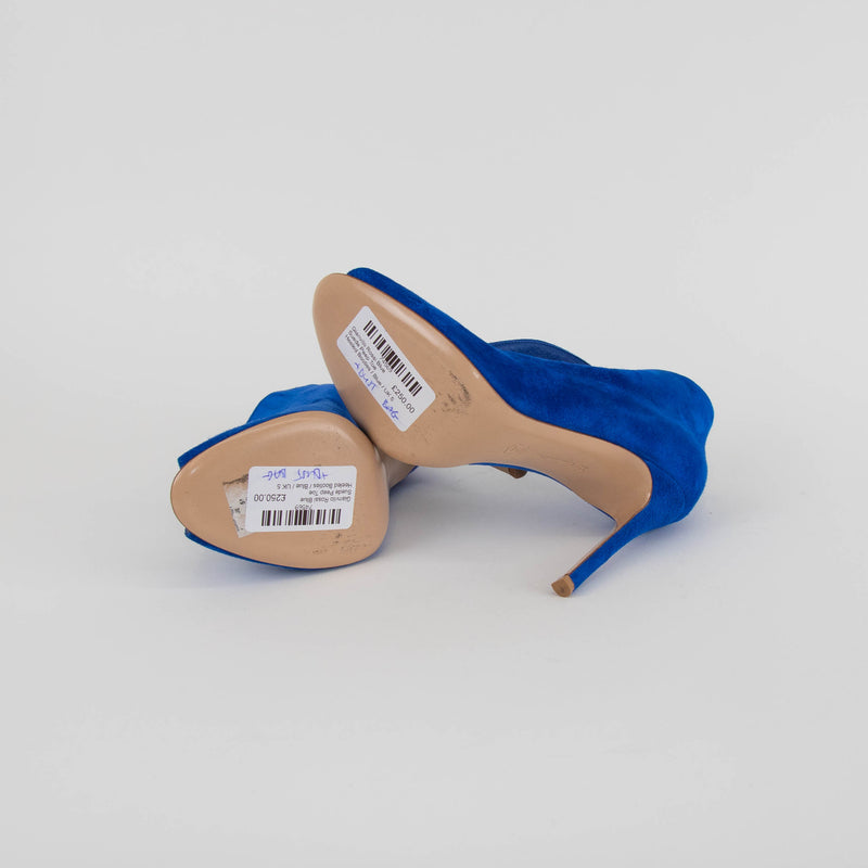 Gianvito Rossi Blue Suede Peep Toe Heeled Booties