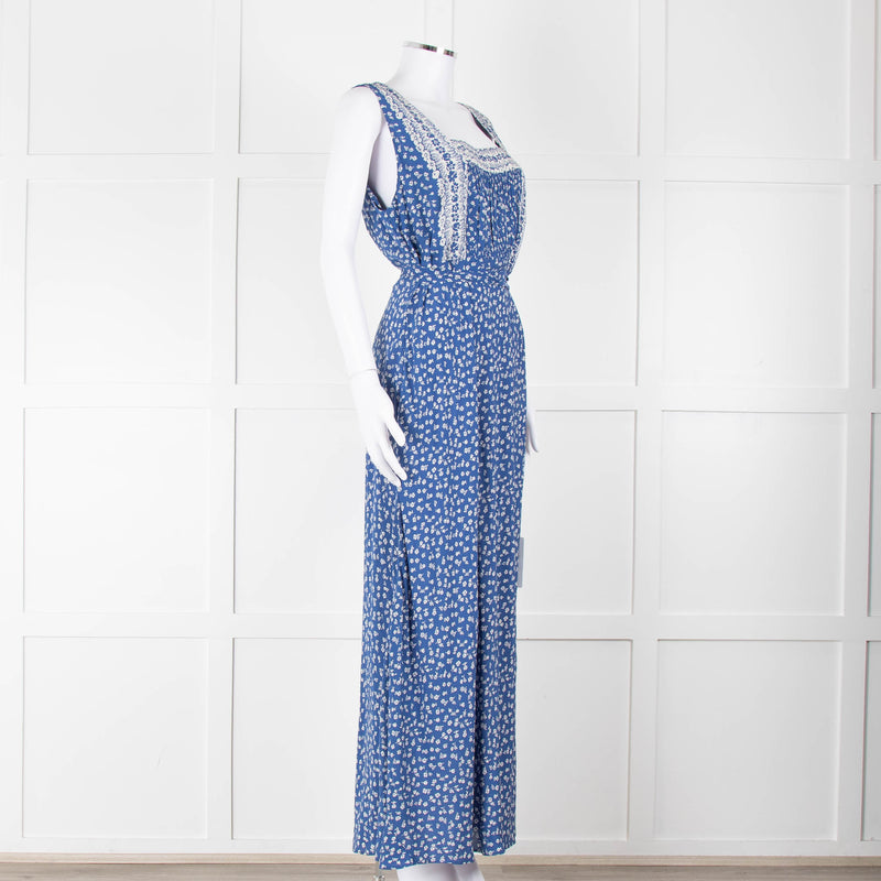 Polo Ralph Lauren Blue White Floral Sleeveless Maxi Dress