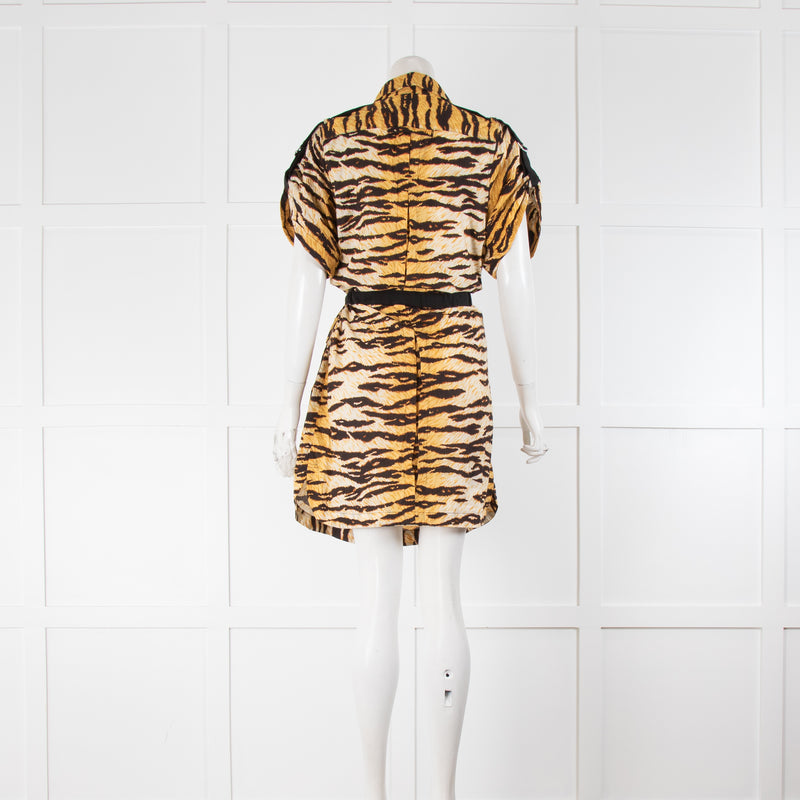 Dolce & Gabbana Cream Yellow Brown Animal Print Short Sleeve Cotton Dress
