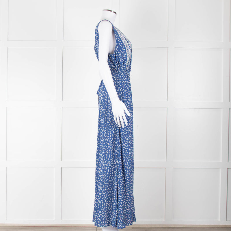Polo Ralph Lauren Blue White Floral Sleeveless Maxi Dress