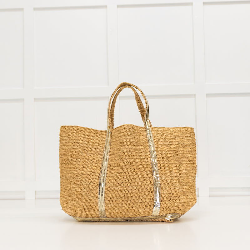 Vanessa Bruno Le Cabas Straw Tote Bag With Gold Sequins