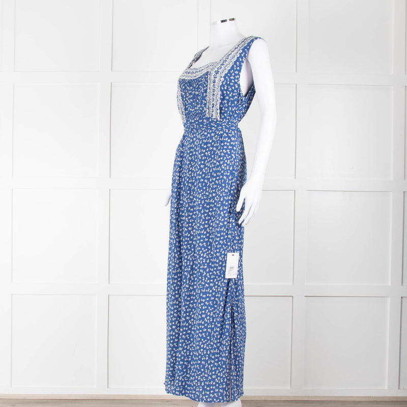 Polo Ralph Lauren Blue White Floral Sleeveless Maxi Dress