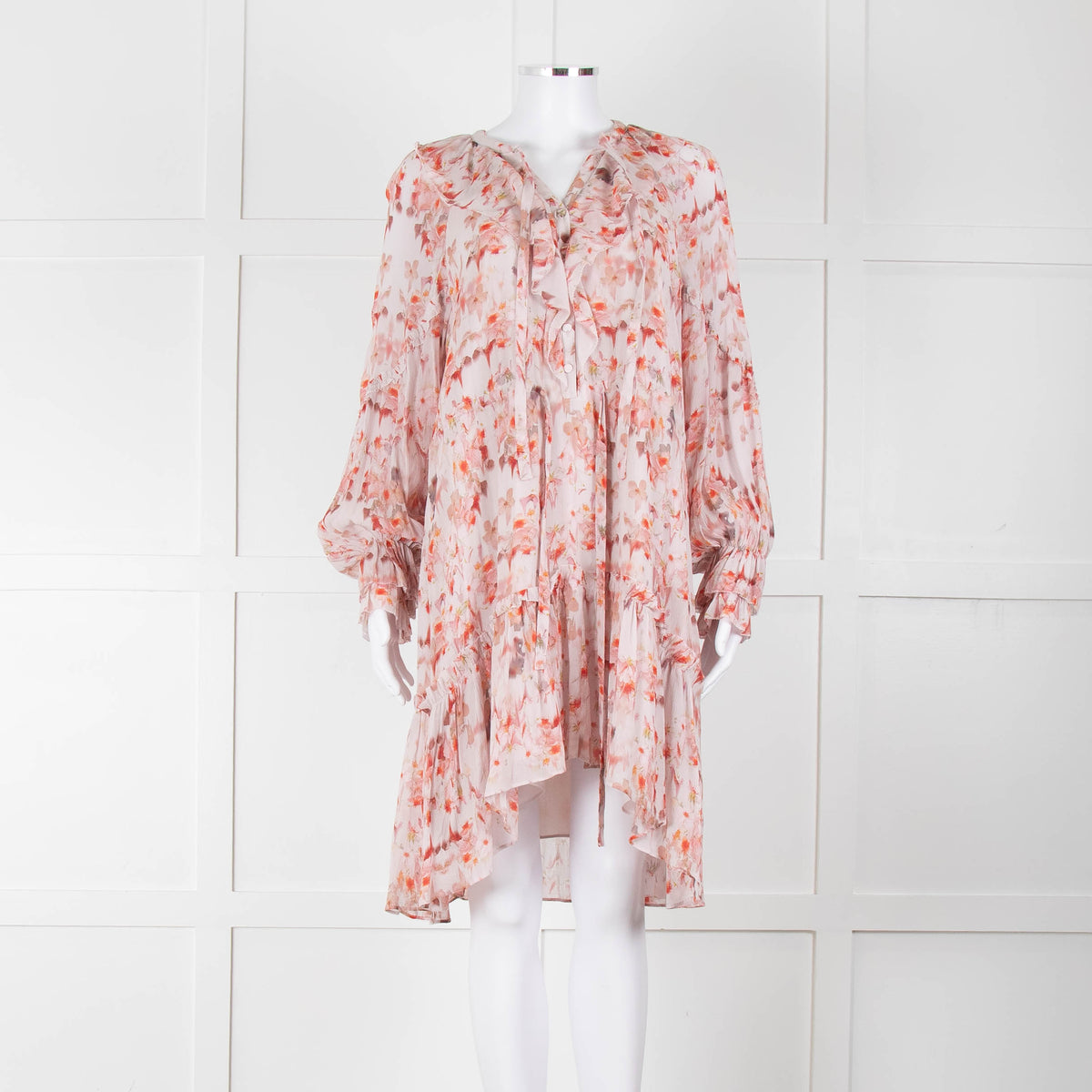 All Saints Dusty Pink Floral Frill trim Long Sleeve Dress