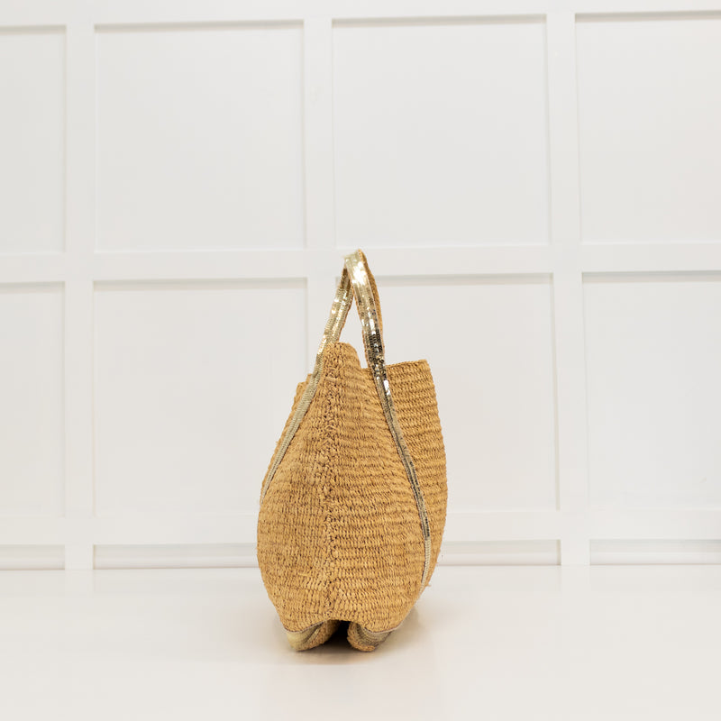 Vanessa Bruno Le Cabas Straw Tote Bag With Gold Sequins