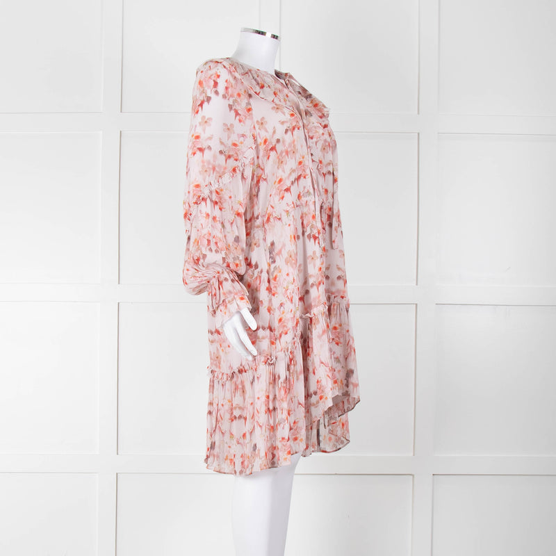 All Saints Dusty Pink Floral Frill trim Long Sleeve Dress