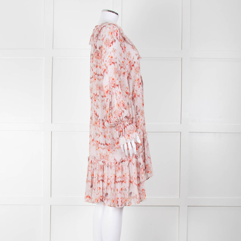 All Saints Dusty Pink Floral Frill trim Long Sleeve Dress