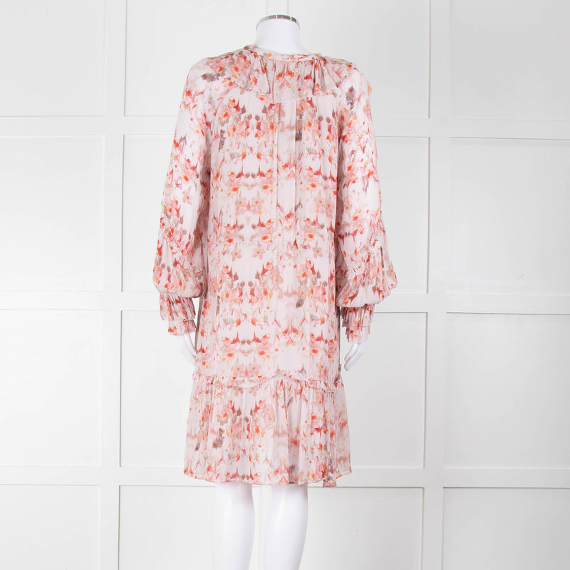 All Saints Dusty Pink Floral Frill trim Long Sleeve Dress