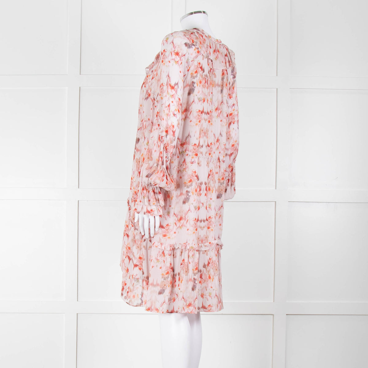 All Saints Dusty Pink Floral Frill trim Long Sleeve Dress