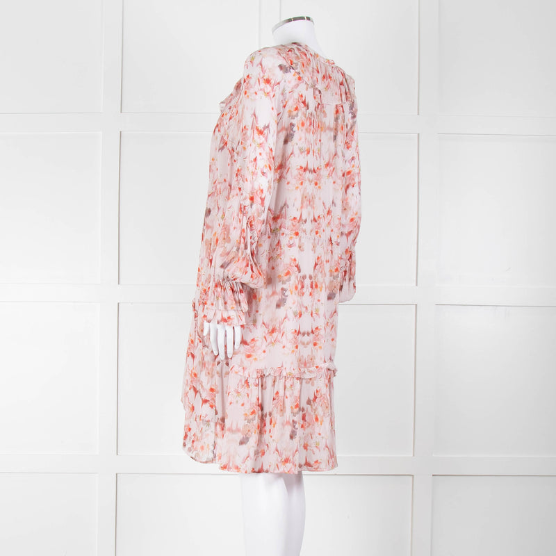 All Saints Dusty Pink Floral Frill trim Long Sleeve Dress