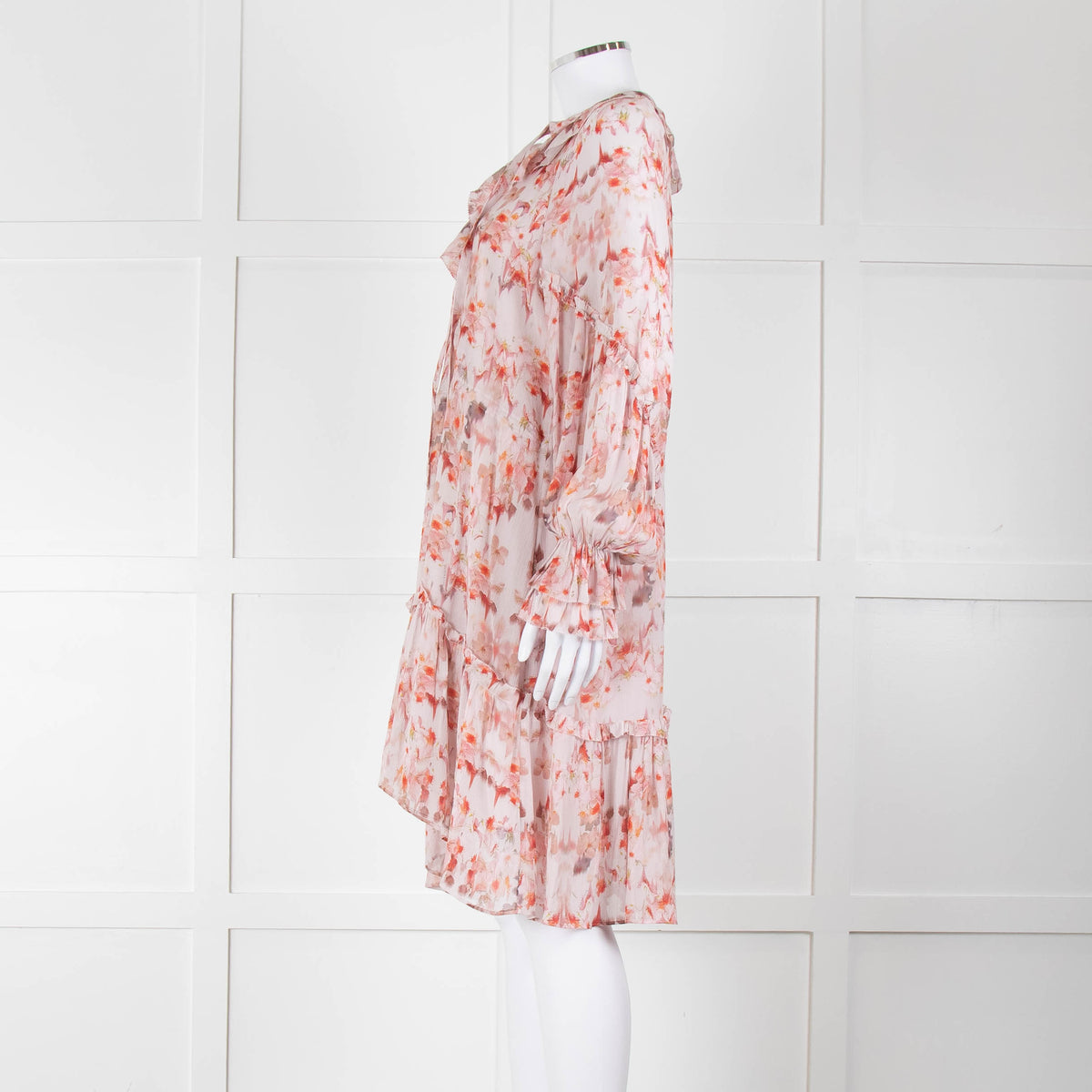 All Saints Dusty Pink Floral Frill trim Long Sleeve Dress