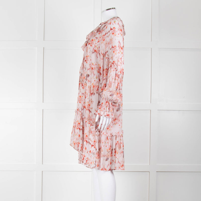 All Saints Dusty Pink Floral Frill trim Long Sleeve Dress