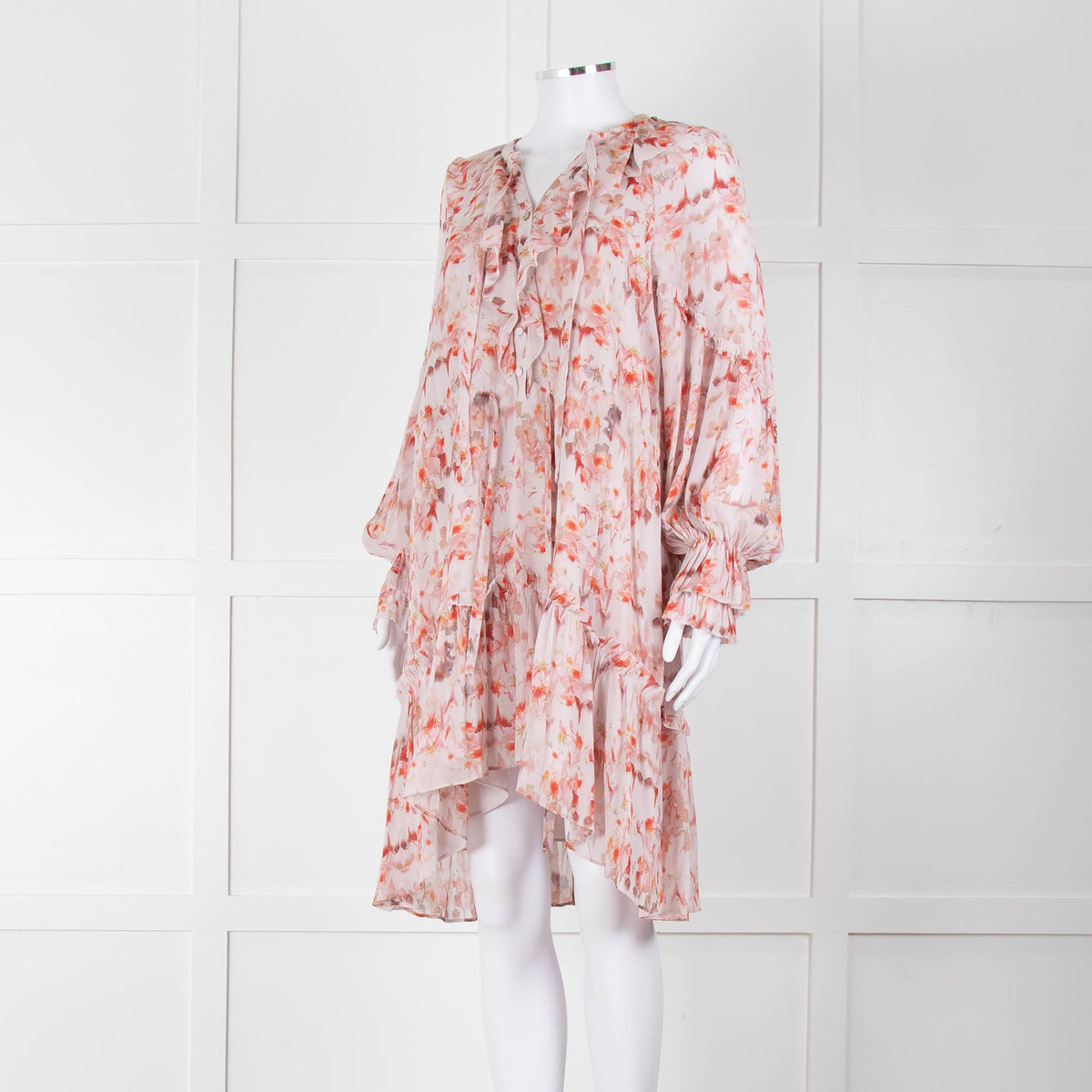 All Saints Dusty Pink Floral Frill trim Long Sleeve Dress
