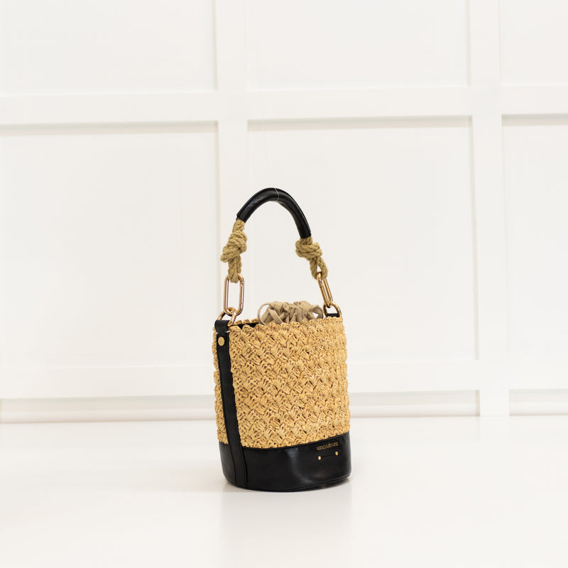 Vanessa Bruno Holly Raffia And Black Leather Mini Bucket Bag