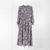 Me + Em Navy White Brown Floral Zip Front Maxi Dress