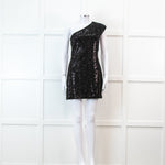 Halston Heritage Black Sequin Snakeprint One Shoulder Mini Dress