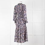 Me + Em Navy White Brown Floral Zip Front Maxi Dress