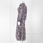 Me + Em Navy White Brown Floral Zip Front Maxi Dress