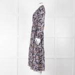 Me + Em Navy White Brown Floral Zip Front Maxi Dress