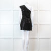 Halston Heritage Black Sequin Snakeprint One Shoulder Mini Dress