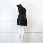Halston Heritage Black Sequin Snakeprint One Shoulder Mini Dress