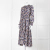 Me + Em Navy White Brown Floral Zip Front Maxi Dress