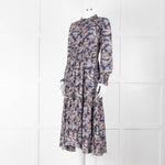 Me + Em Navy White Brown Floral Zip Front Maxi Dress