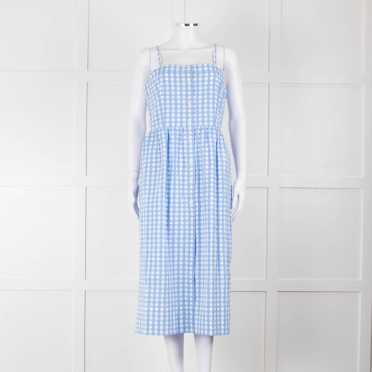Three Graces Blue White Check Strappy Midi Sun Dress