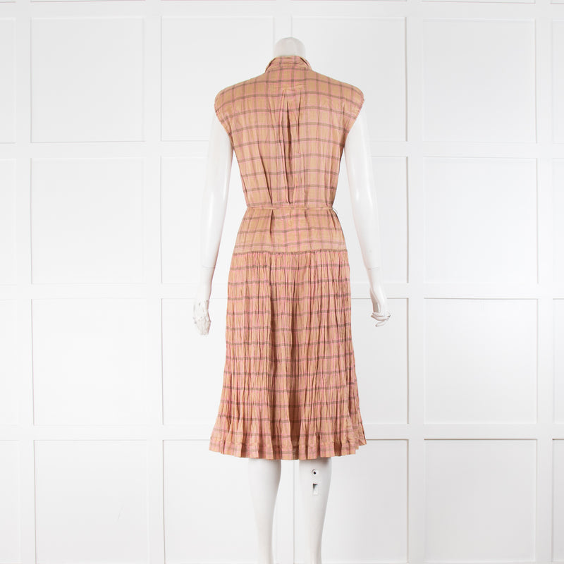 Prada Peach Pink Brown Check Cotton Sleeveless Dress