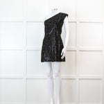 Halston Heritage Black Sequin Snakeprint One Shoulder Mini Dress
