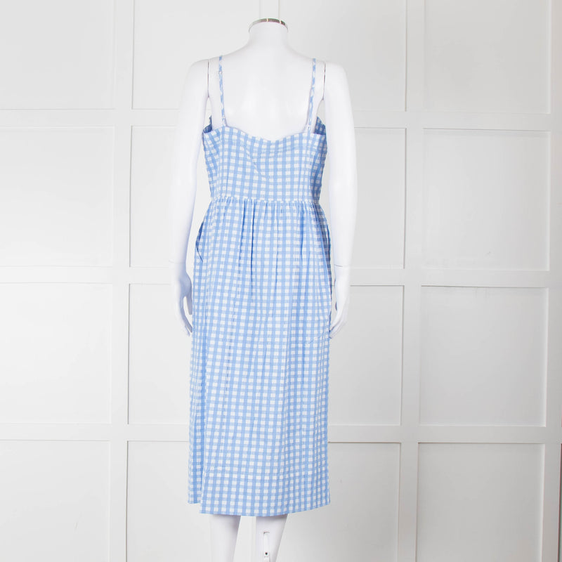 Three Graces Blue White Check Strappy Midi Sun Dress