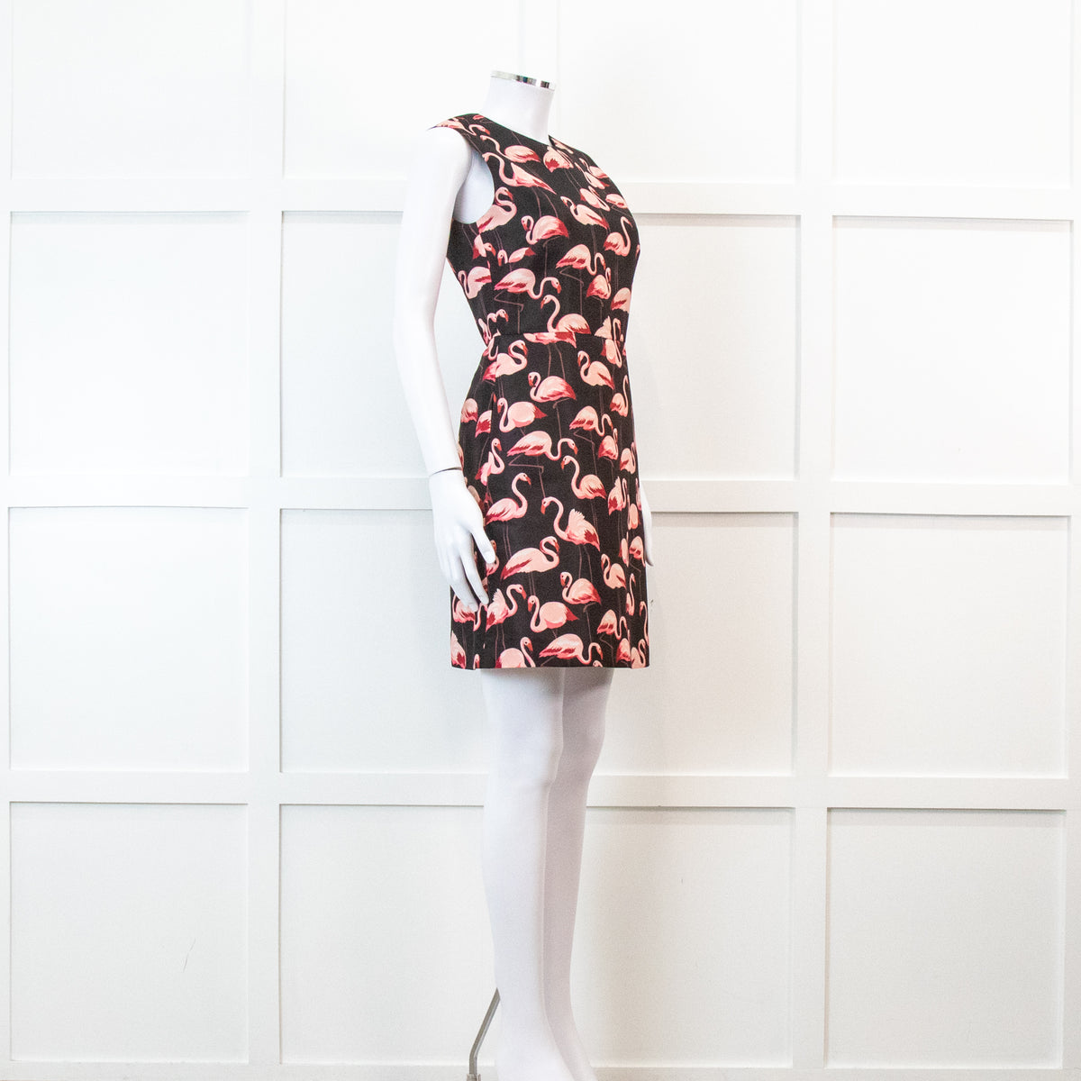 Red Valentino Black Flamingo Print Sleeveless Dress