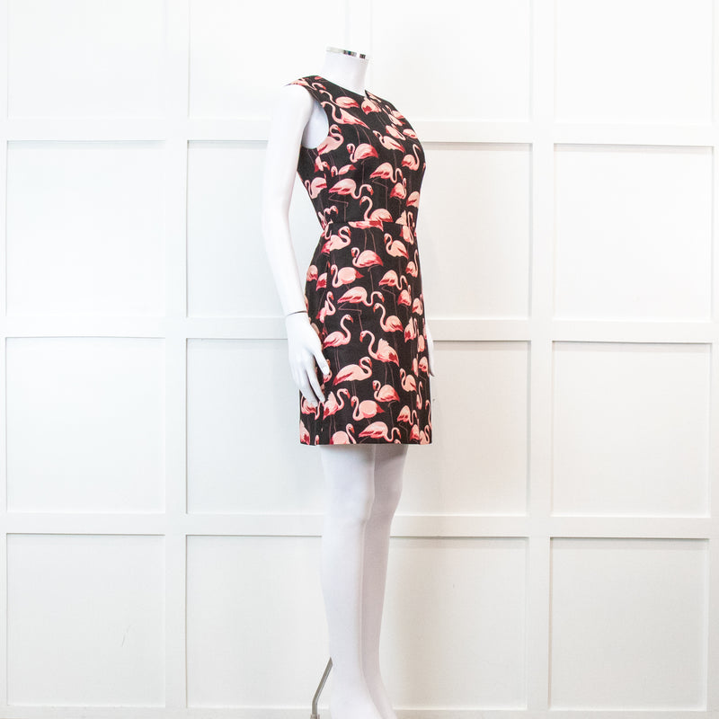 Red Valentino Black Flamingo Print Sleeveless Dress