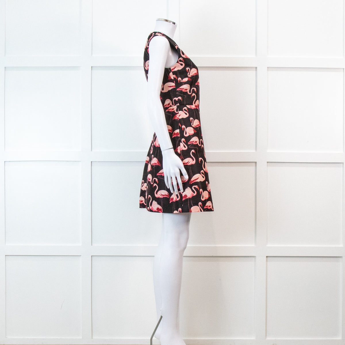 Red Valentino Black Flamingo Print Sleeveless Dress