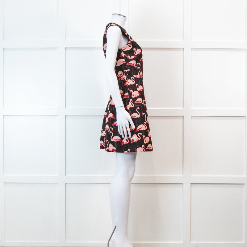 Red Valentino Black Flamingo Print Sleeveless Dress