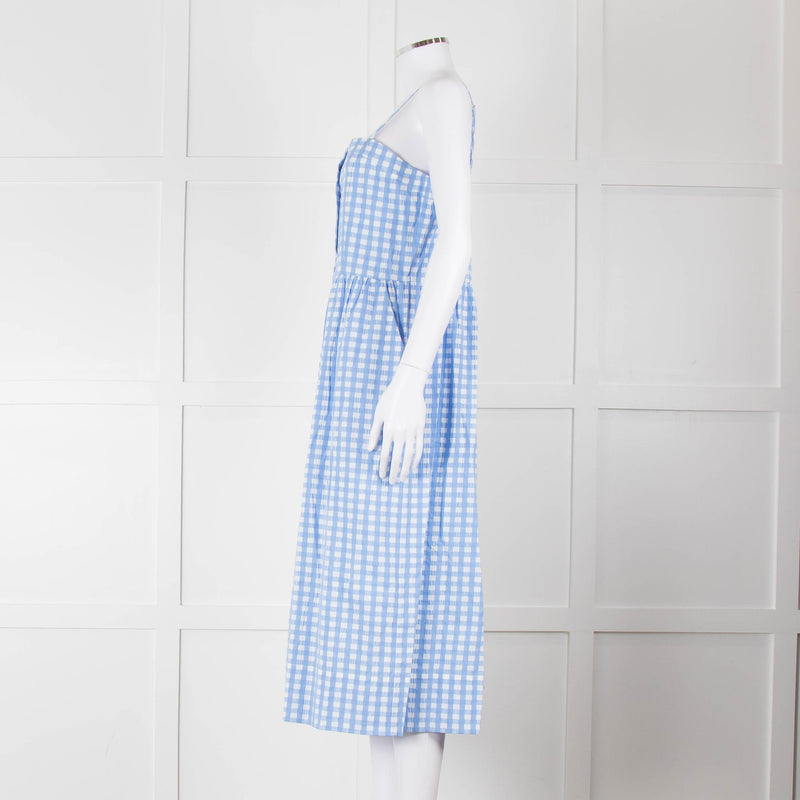 Three Graces Blue White Check Strappy Midi Sun Dress