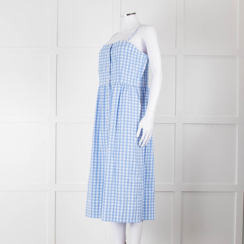 Three Graces Blue White Check Strappy Midi Sun Dress