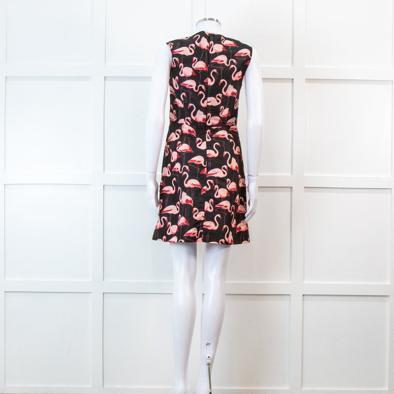 Red Valentino Black Flamingo Print Sleeveless Dress