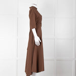 Brunello Cucinelli Brown Cream Pinstripe Metallic Trip Belted Maxi Dress