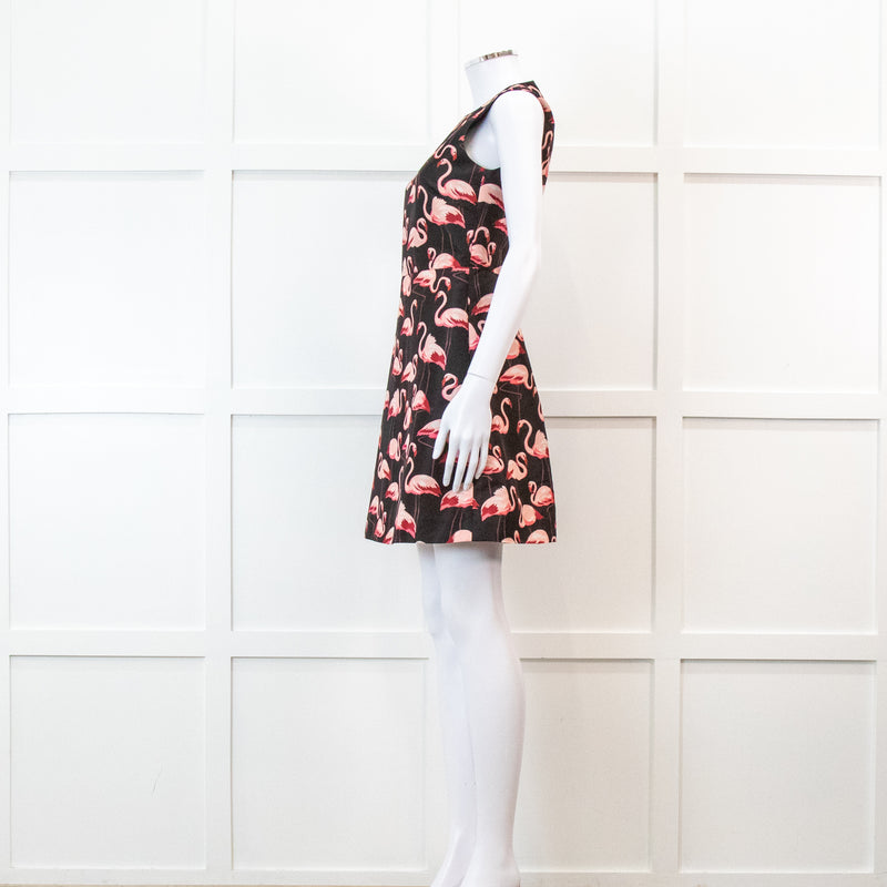 Red Valentino Black Flamingo Print Sleeveless Dress