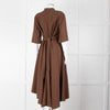 Brunello Cucinelli Brown Cream Pinstripe Metallic Trip Belted Maxi Dress