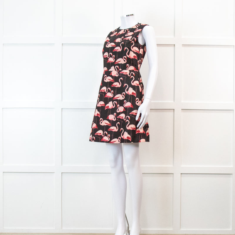 Red Valentino Black Flamingo Print Sleeveless Dress