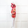 MSGM Pink Floral Mesh Ruched Mini Dress