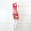 MSGM Pink Floral Mesh Ruched Mini Dress