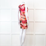 MSGM Pink Floral Mesh Ruched Mini Dress