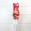 MSGM Pink Floral Mesh Ruched Mini Dress
