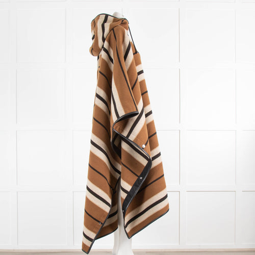 Burberry Brown Striped Oversized Leather Trim Poncho
